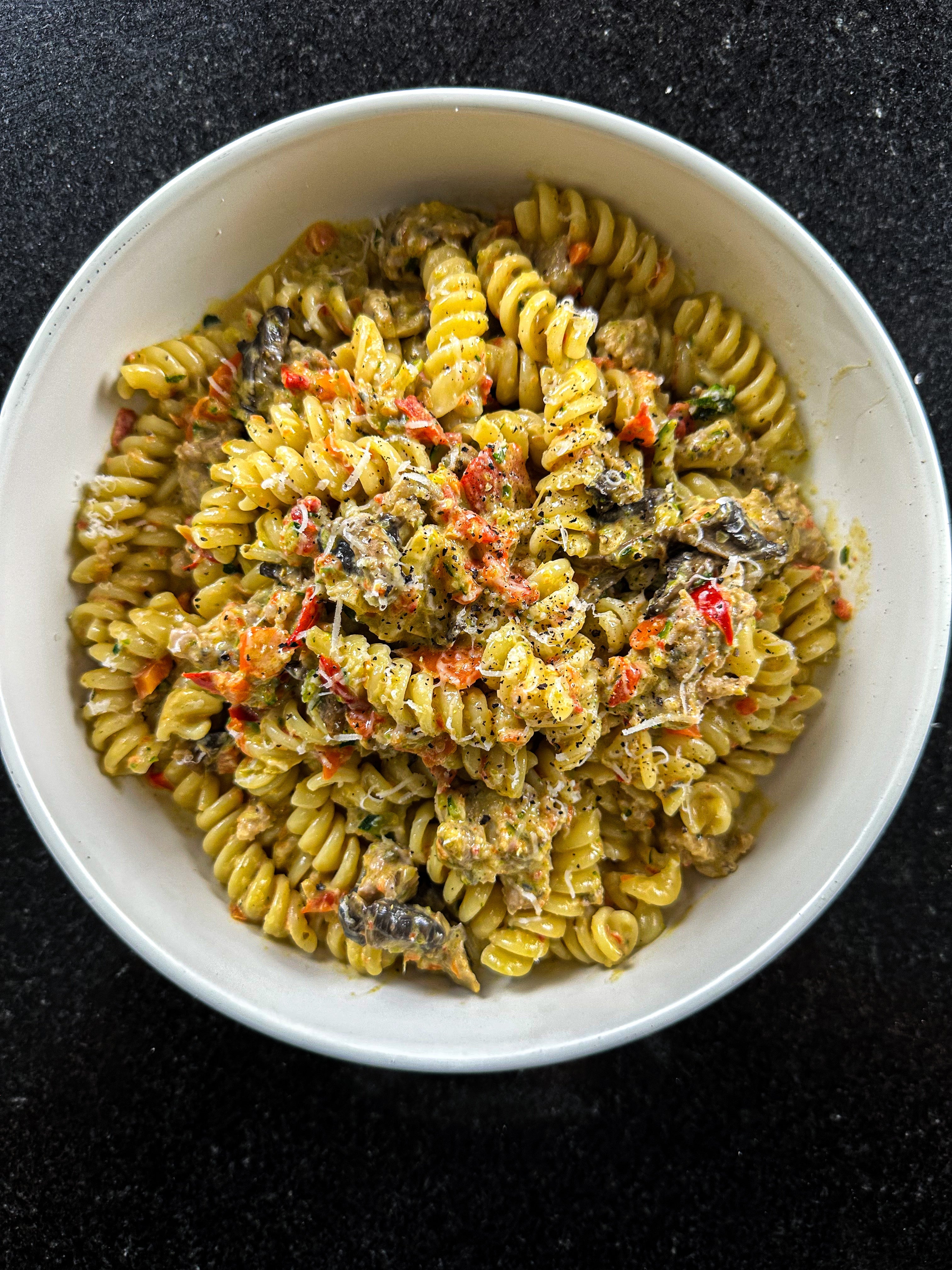 Pasta Boscaiola | Creamy Italian Pasta with Sausage & Veggies